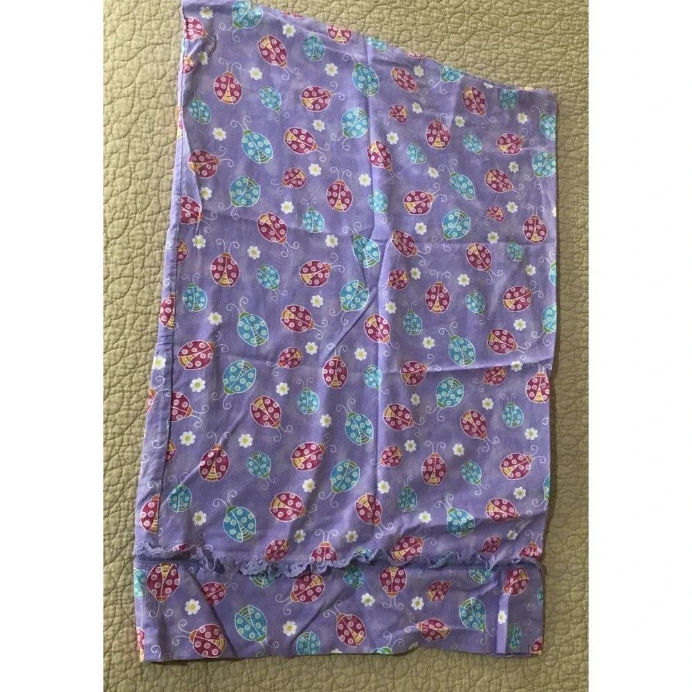 Hand Crafted‎ Pillow Case Purple Lady Bugs Flower Girls Bedroom Twin Pillow Sham